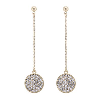 Gold pave circle drop chain earring